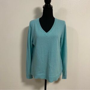 Tahari Sweater Women's Size Large Aqua 100% Cashmere V-Neck Sweater